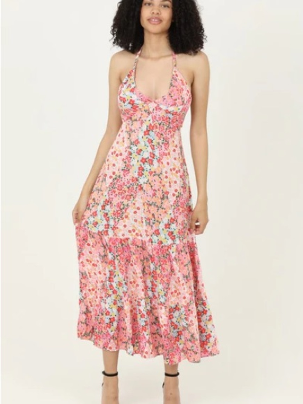 Angie Pink Floral Halter Maxi Dress